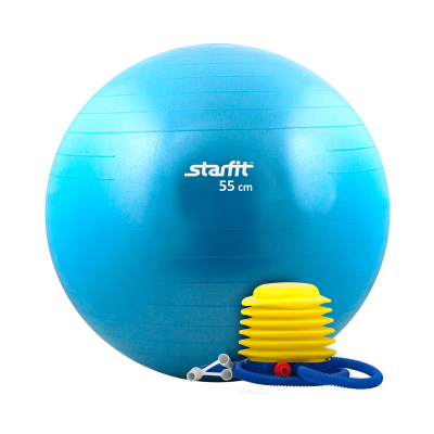 Мяч гимнастический GB-102 с насосом 55 см, антивзрыв, синий